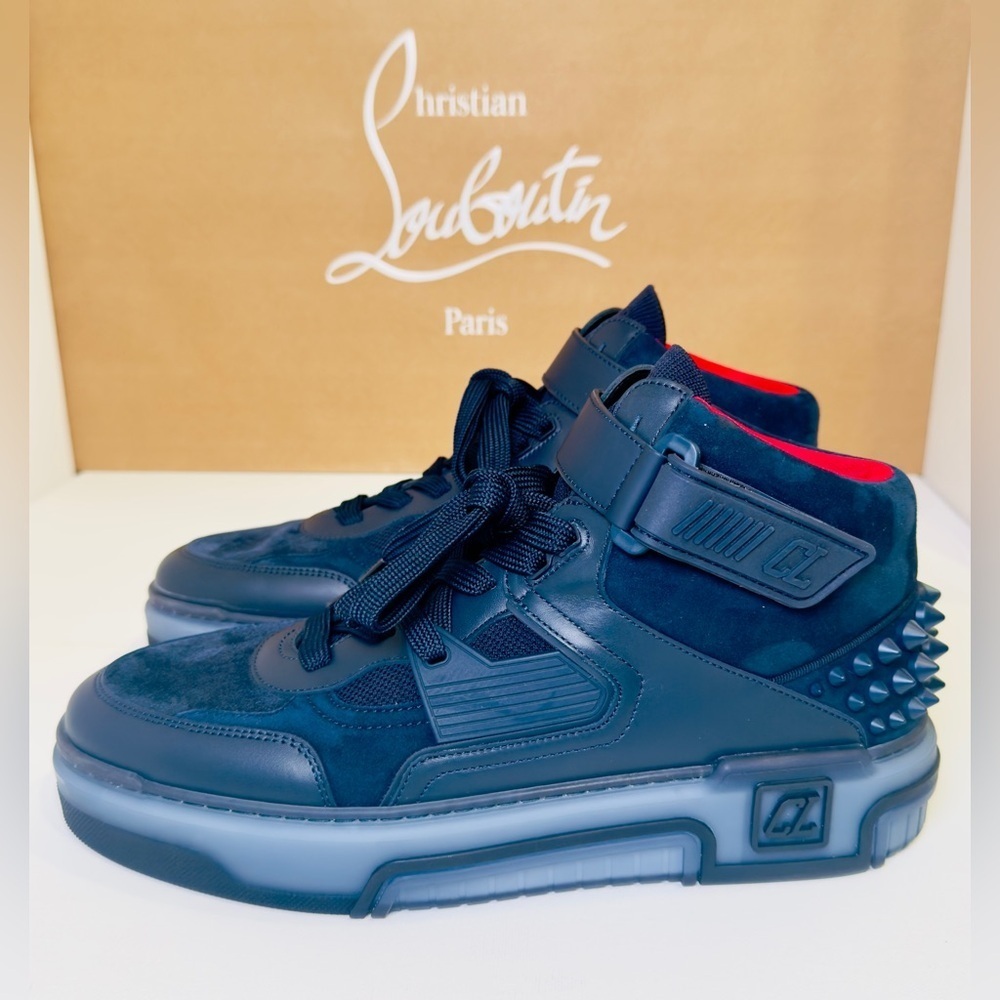 Christian Louboutin Astroloubi Mid-top Sneakers Navy Blue Suede Leather EU-44.5